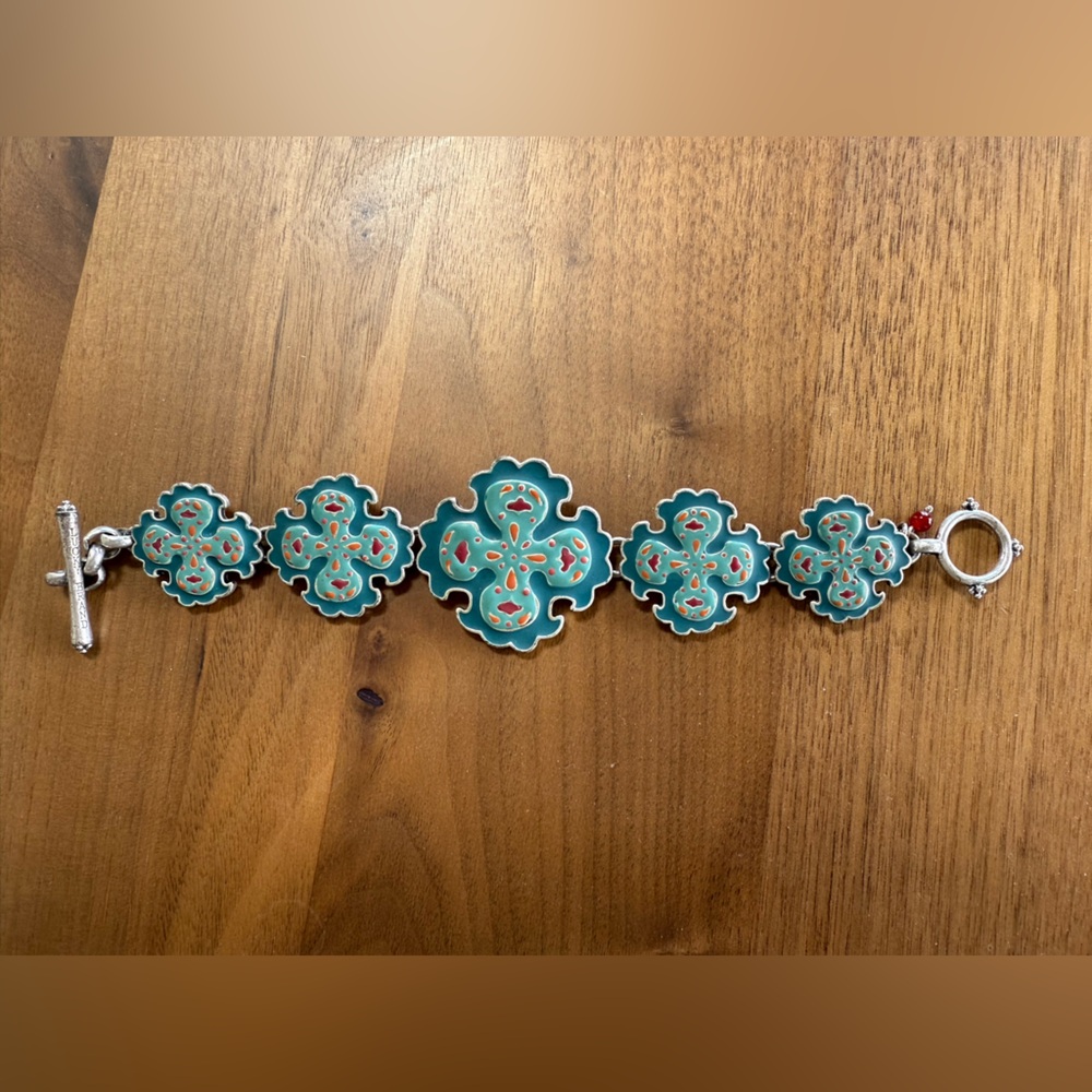 Lucky Brand Teal and Red Floral Bracelet